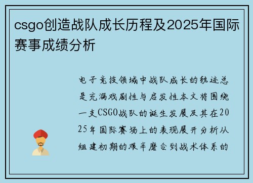 csgo创造战队成长历程及2025年国际赛事成绩分析